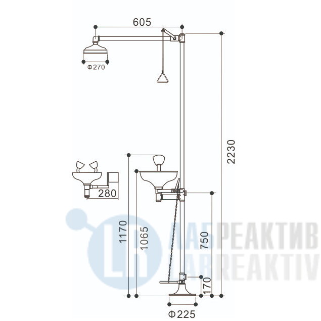 Изображение №1 - Душ аварийный KC4X с лейкой и насадкой для промывки глаз (напольный) - Лабреактив
