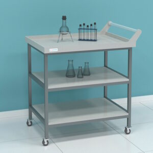 Фото 3 - Стол передвижной с ручкой Laboratoroff СТ.С2П.х.80.60.75, с двумя открытыми полками, Полипропилен